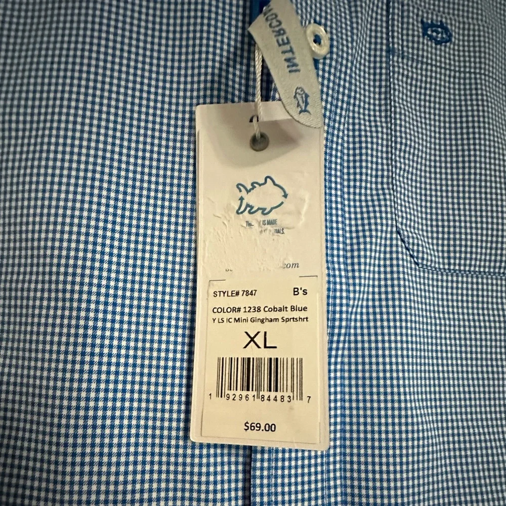 NWT Southern Tide Boys Intercoastal Mini Gingham Button Down Shirt -‎ Size XL